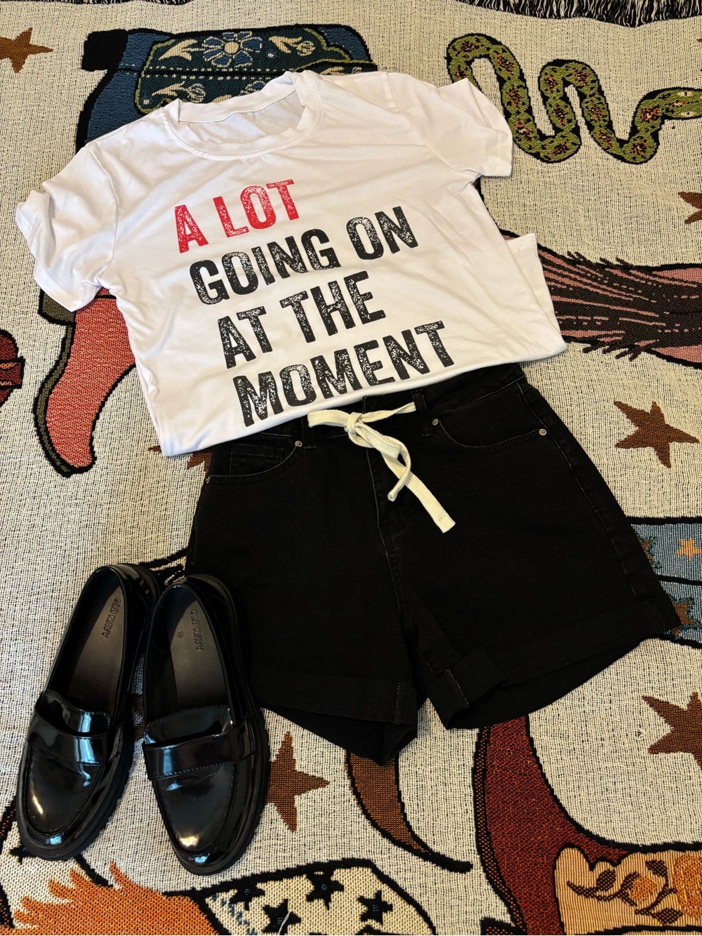 Black Denim Drawstring Shorts